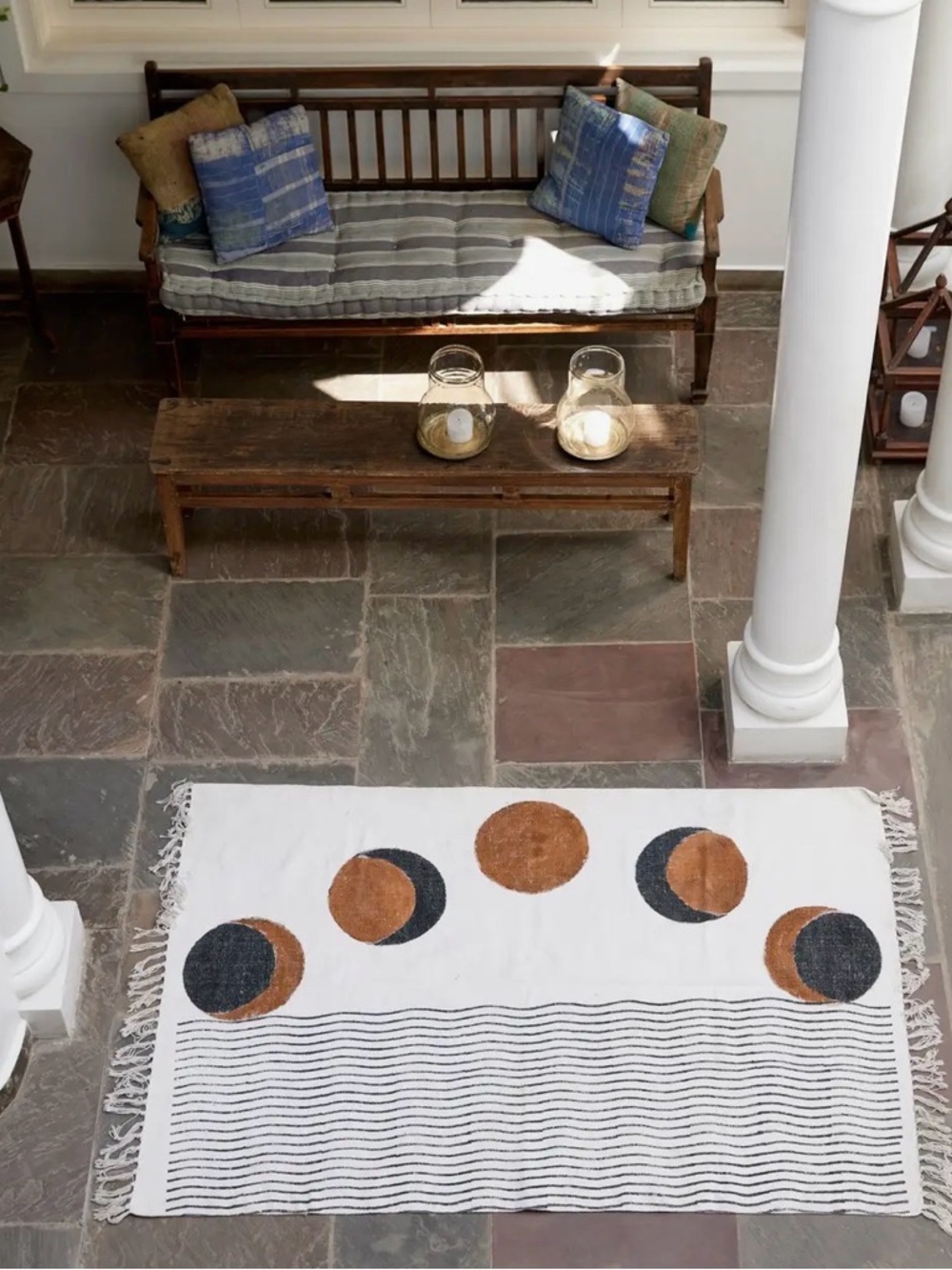 Handmade Moon Phase Block Printed Rug - Picture 2 of 2